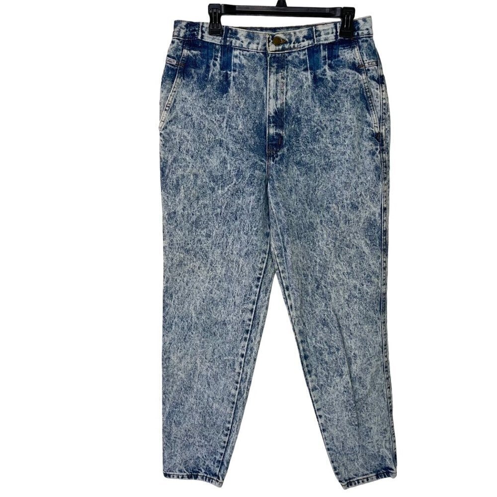 Chic Vintage Womens Jeans Size 14 Tall Blue Denim Acid Wash High Waisted Classic